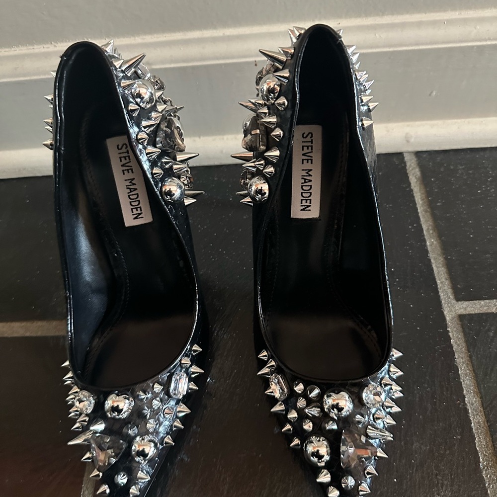 Steve Madden Black and Silver Spiked Heels